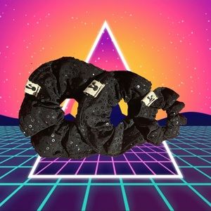 MEDIUM black sequin scrunchies flat style
